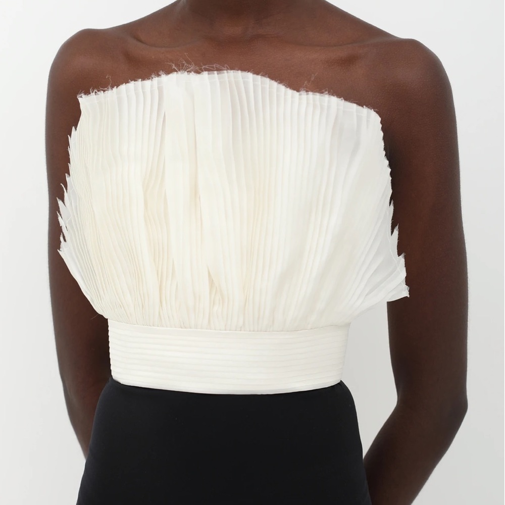 Andres Otalora Cream Gingko Pleated Bustier Top Small